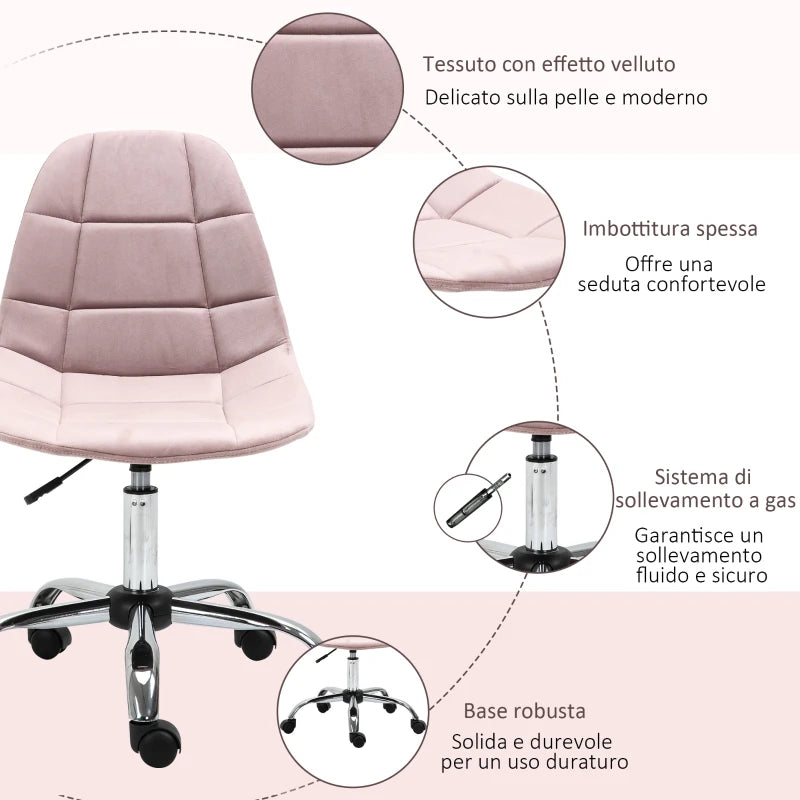 Sedia da Ufficio Girevole , Design Ergonomico e Regolabile Senza Braccioli, Rosa, 59x59x81-91cm BY4921-366PKBY4