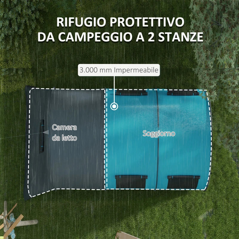 Tenda da Campeggio 5 Posti Impermeabile con Zona Notte e Giorno, in Poliestere, 480x260x200 cm, Grigio e Blu WP9A20-373V00GYWP9