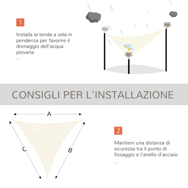 Tenda Parasole Triangolare 4x4x4 m in Tessuto Anti-UV Impermeabile Beige per Esterni TR401-0620TR4