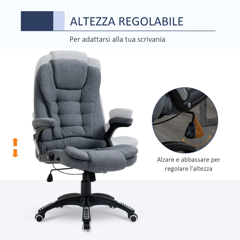 Sedia da Ufficio Ergonomica Reclinabile, Altezza Regolabile e Dondolamento, Poltrona Girevole con Ruote, 65x72x110-120cm, Grigio HG4921-416HG4