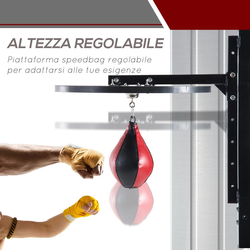 Piattaforma Boxe con Speedball Φ21 cm, Punching Ball per Allenamento Pugilato Arti Marziali, in Legno e Acciaio HG4A90-022HG4