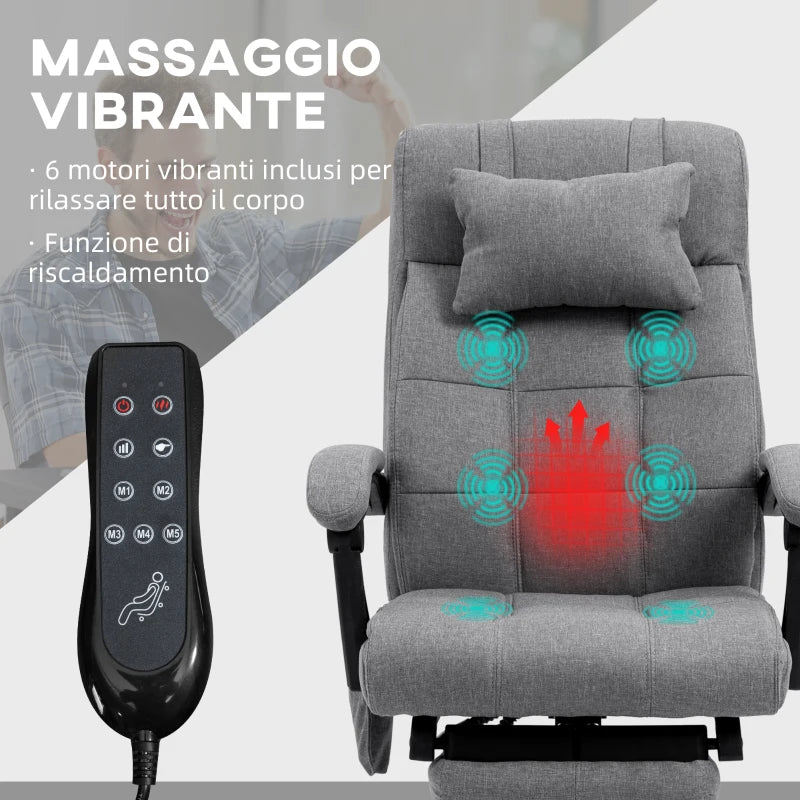 Sedia da Ufficio Reclinabile e Riscaldante con 6 Punti Massaggio e 5 Modalità, Grigio NH8921-658V90GYNH8