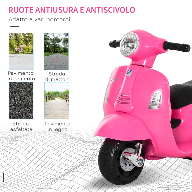 Moto Elettrica per Bambini con Licenza Ufficiale Vespa Batteria 6V, Fari e Clacson, per Bimbi da 18-36 mesi, Rosa, 66.5x38x52cm BV6370-138PKBV6