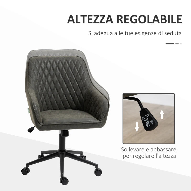 Sedia da Ufficio Reclinabile con Altezza Regolabile, in Pelle PU, Gommapiuma e Acciaio, 59x60x90-100 cm, Grigia RG3921-615V01CGRG3