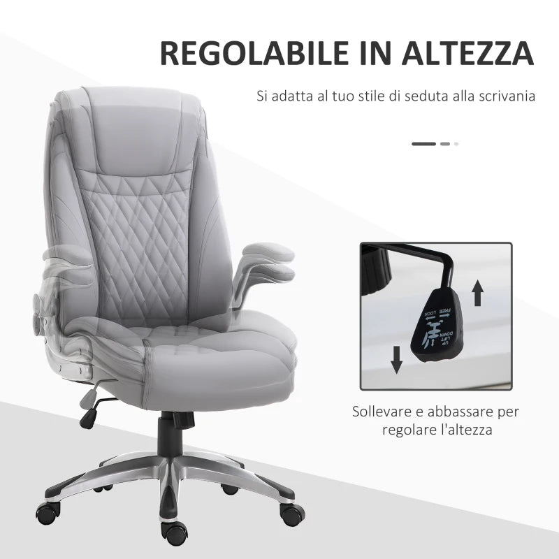 Sedia da Ufficio Ergonomica con Imbottitura, Altezza Regolabile e 5 Ruote, 70x71x113-121 cm, Grigio UL3920-063GYUL3