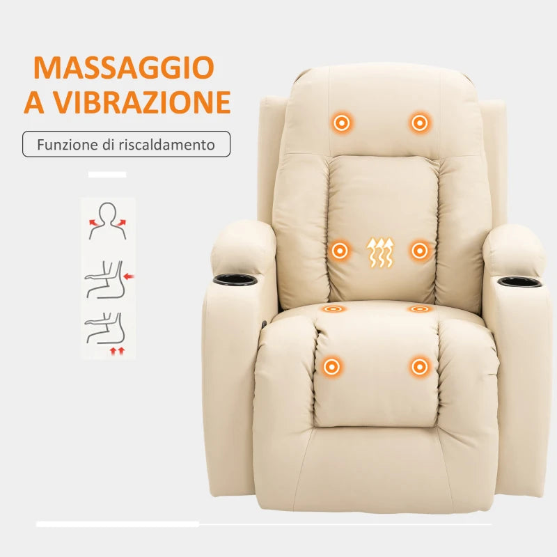 Poltrona Massaggiante a 8 Punti Reclinabile con Portabicchieri e Telecomando, 85x94x104 cm, Beige SD6700-050V92CWSD6