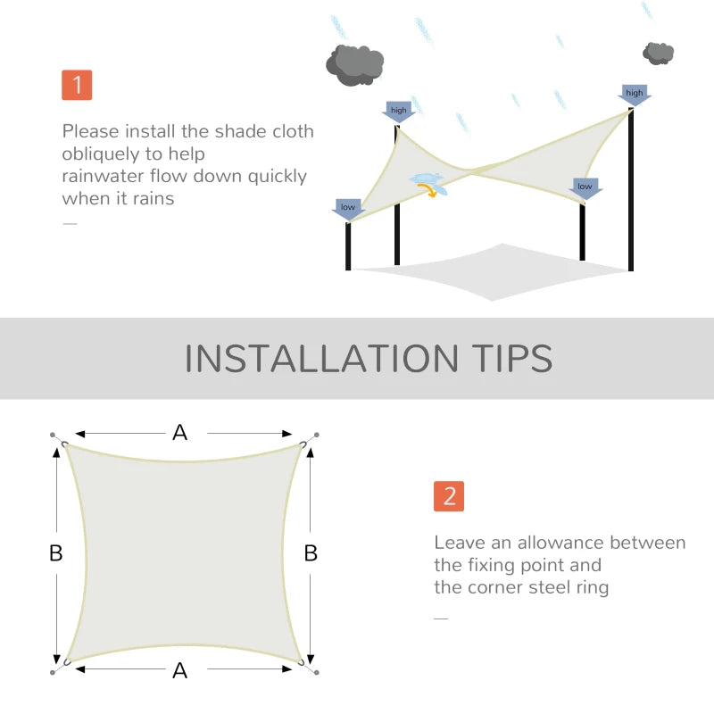 Vela Ombreggiante Rettangolare 4x6m, Tenda da Sole per Esterno in Poliestere Anti UV Traspirante Bianco Crema SD7840-141CWSD7