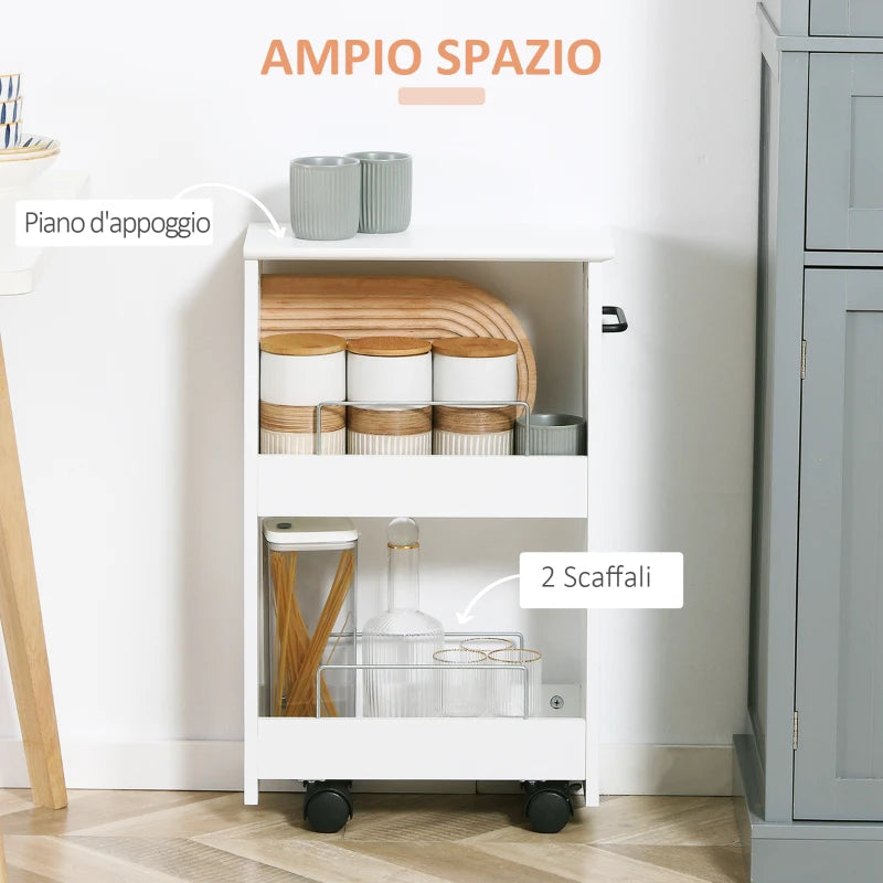 Carrello Salvaspazio Multiuso in Legno MDF e Ruote, 42.5x20.3x66.7cm, Bianco TY9838-280V00WTTY9