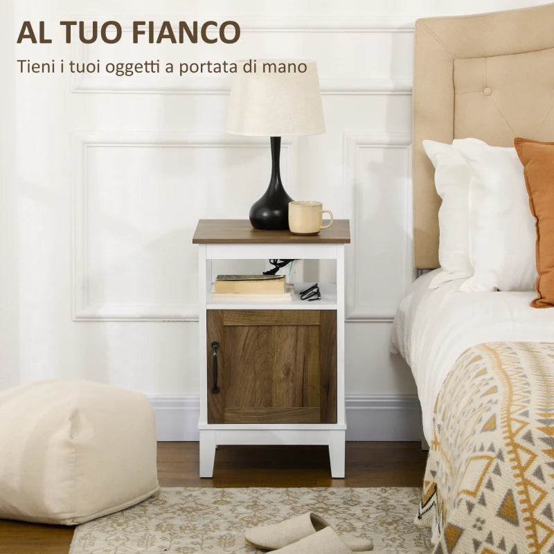 Comodino con Armadietto e Ripiano in Truciolato dallo Stile Rustico, 38.5x35x59.7cm, Bianco DR9831-649V00WTDR9