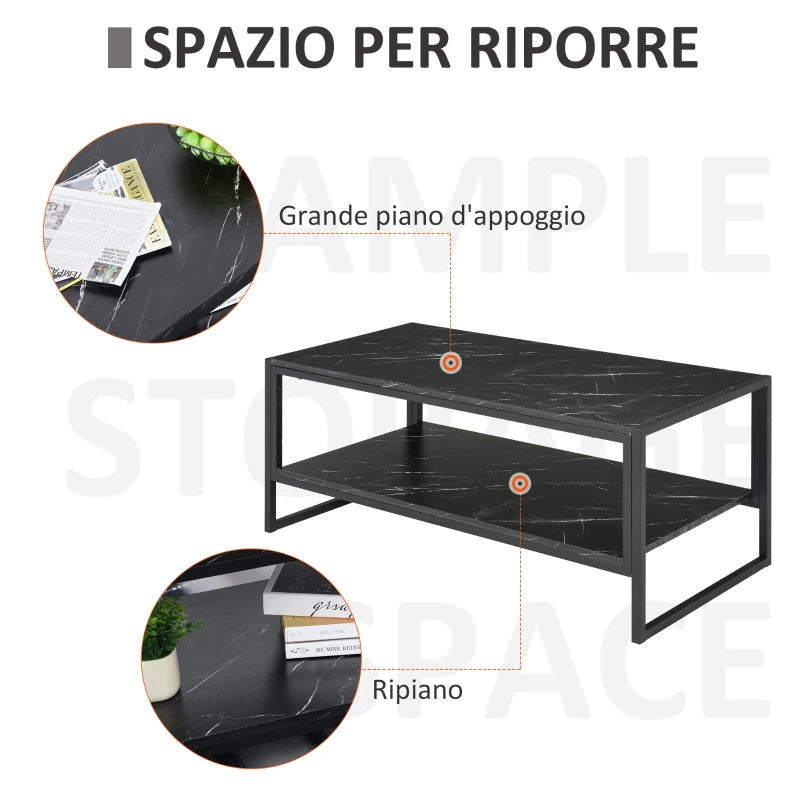 Tavolino da Caffè Nero Effetto Marmo con Ripiano Inferiore, per Soggiorno o Ufficio, 106x50x45cm FT2833-821BK