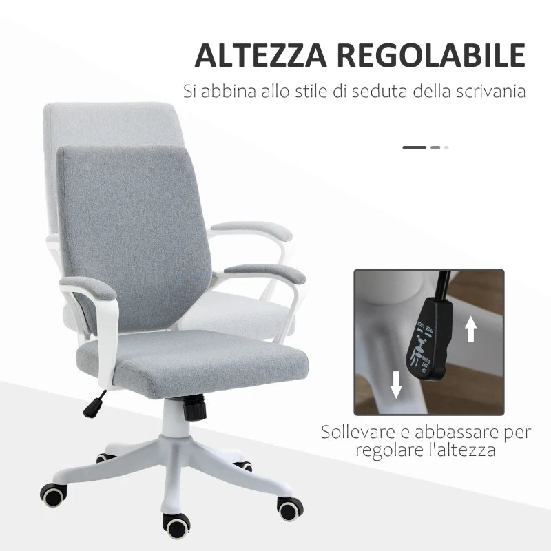 Sedia da Ufficio Ergonomica, Altezza Regolabile e Funzione Dondolo, Poltrona Girevole con Ruote, 62x69x92-100cm, Grigio Bianco JK7921-536GYJK7