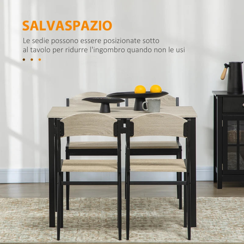 Set da Pranzo con Tavolo Rettangolare e 4 Sedie in Acciaio e MDF, Nero e Rovere GT5835-087V00BKGT5