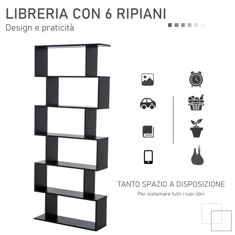 Libreria Legno Design Moderno con 6 Ripiani 80 × 23 × 192cm Nero GB7833-382BKGB7