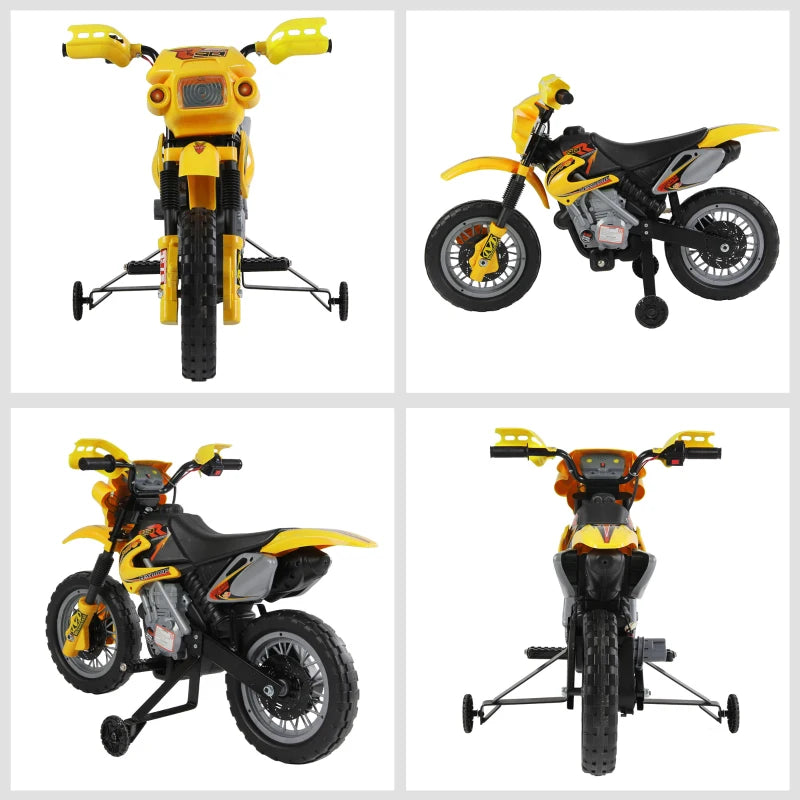 Moto Cross Elettrica con Rotelle Giallo per Bambini 3 anni e più, Batteria 6V Velocità 2.5km/h, 102 x 53 x 66cm WQ2301-043YLWQ2