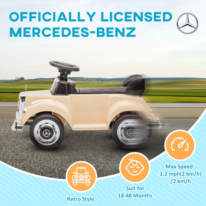 Macchina Elettrica per Bambini 18-48 Mesi Licenza Mercedes-Benz con Musica, Beige QW8370-292V90BGQW8