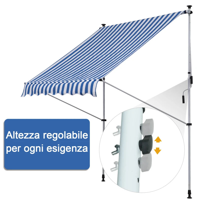 Tenda da Sole da Esterno 2x1.5m a Rullo con Manovella, Altezza e Angolazione Regolabile, Blu HY5840-182BUHY5