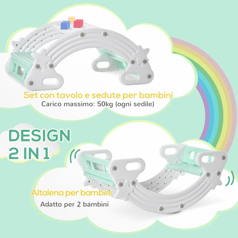 Set 2 in 1 Altalena per Bambini e Tavolo e Sedie per Bambini con 2 Seggiolini, in HDPE, 100x54x42 cm SD5331-027V00GYSD5