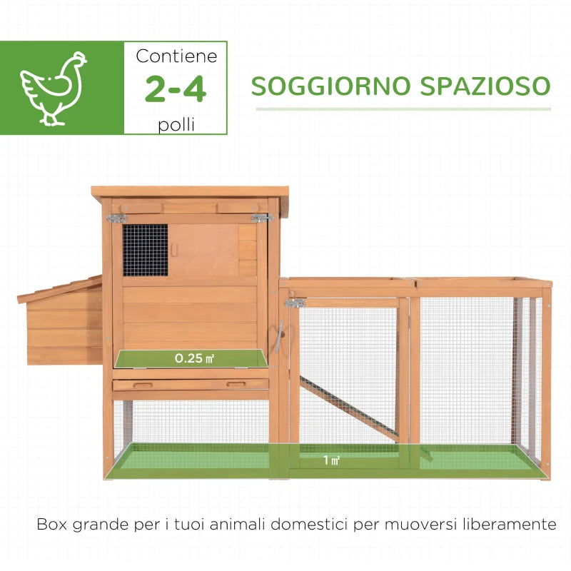 Pollaio da Giardino Gabbie per Galline da Esterno con Zona di Corsa e Nido in Legno 190×81×103cm JK5663-1481JK5