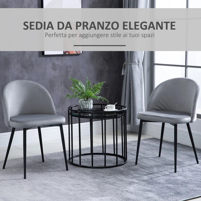 Set di 2 Sedie per Sala da Pranzo e Cucina Imbottite in Velluto, 49x50x77cm, Grigio WT6835-139GYWT6