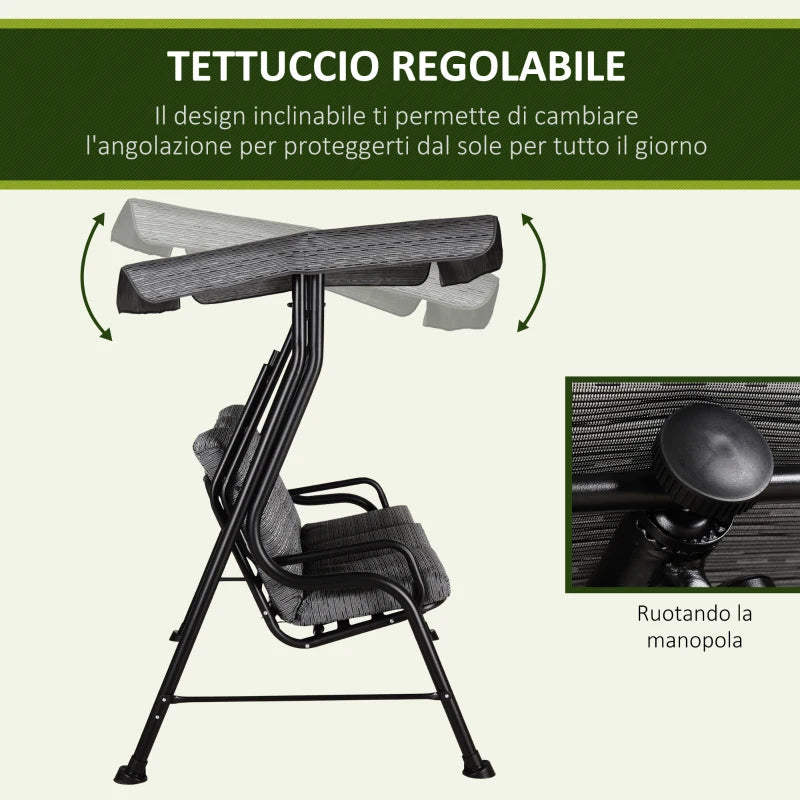 Dondolo da Giardino per 3 Persone con Tettuccio Regolabile e Cuscini, 200x120x170cm, Nero 84A-140BK