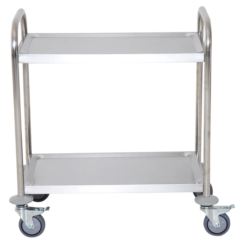 Carrello da Cucina 2 Ripiani con Ruote in Acciaio Inox 71x41x81cm, Argento ER4801-076ER4