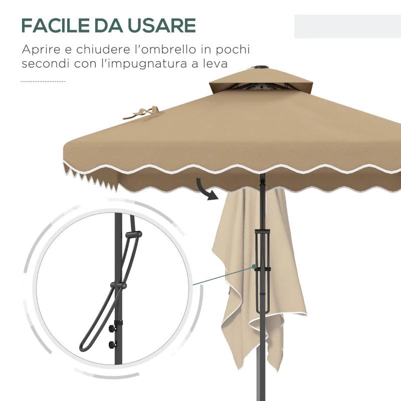 Ombrellone a Sbalzo con Doppio Tetto, Apertura a Manovella e Base a Croce, 2.5x2.5m, Cachi 84D-267V00KK