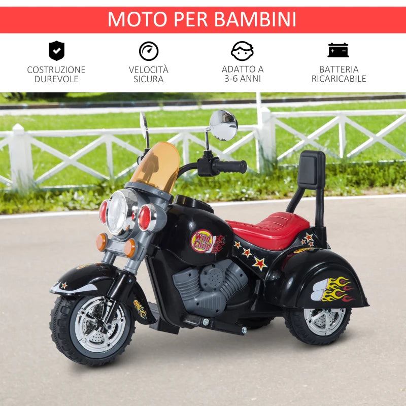 Mini Moto Elettrica per Bambini da 37-72 Mesi 3 Ruote Batteria 6V PP Ferro, Velocità 2.5KM/h, 92×53×67cm GB6370-009GB6