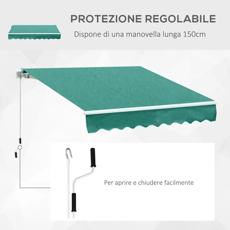 Tenda da Sole per Esterno Avvolgibile a Manovella in Metallo e Alluminio, 4x2.5m, Verde Scuro ED4840-151GNED4