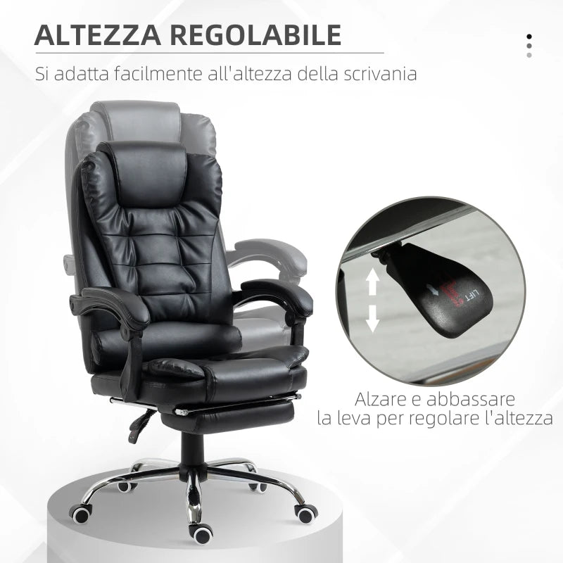 Sedia da Ufficio ad Altezza Regolabile con Schienale Reclinabile e Poggiapiedi, 64.5x69x109-117 cm, Nero EF3921-083V01BKEF3