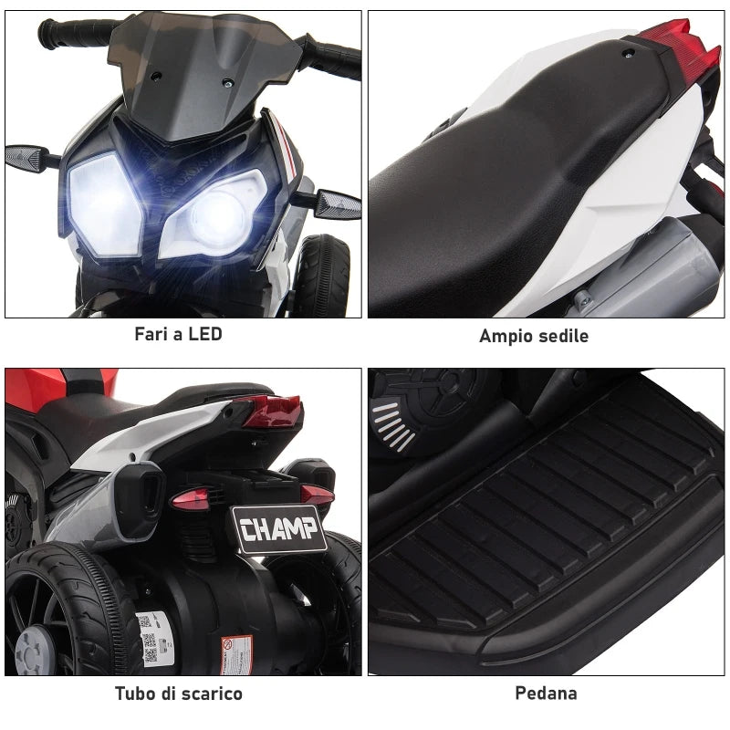 Moto Elettrica per Bambini 3-5 Anni Max. 25kg con Luci, Musica, Batteria 6V e Velocità 3km/h, 86cmx42cmx52cm Rossa HJ8370-103V90RDHJ8