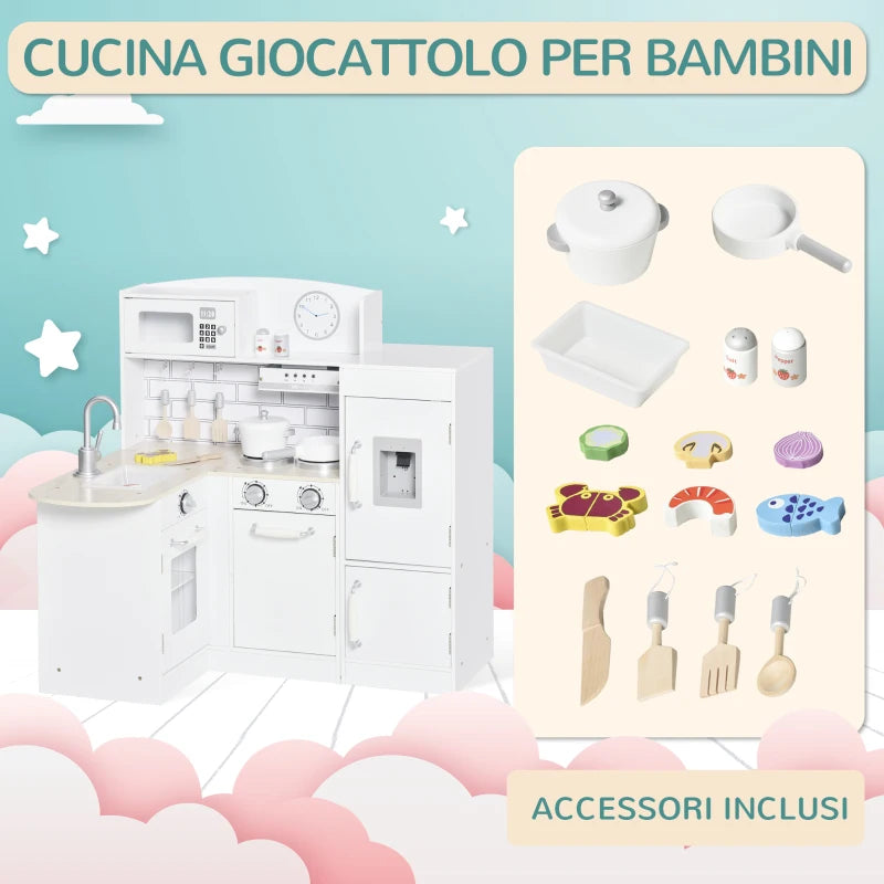 Cucina Giocattolo per Bambini da 3 Anni in Su in Legno, Bianco HN6350-079WTHN6