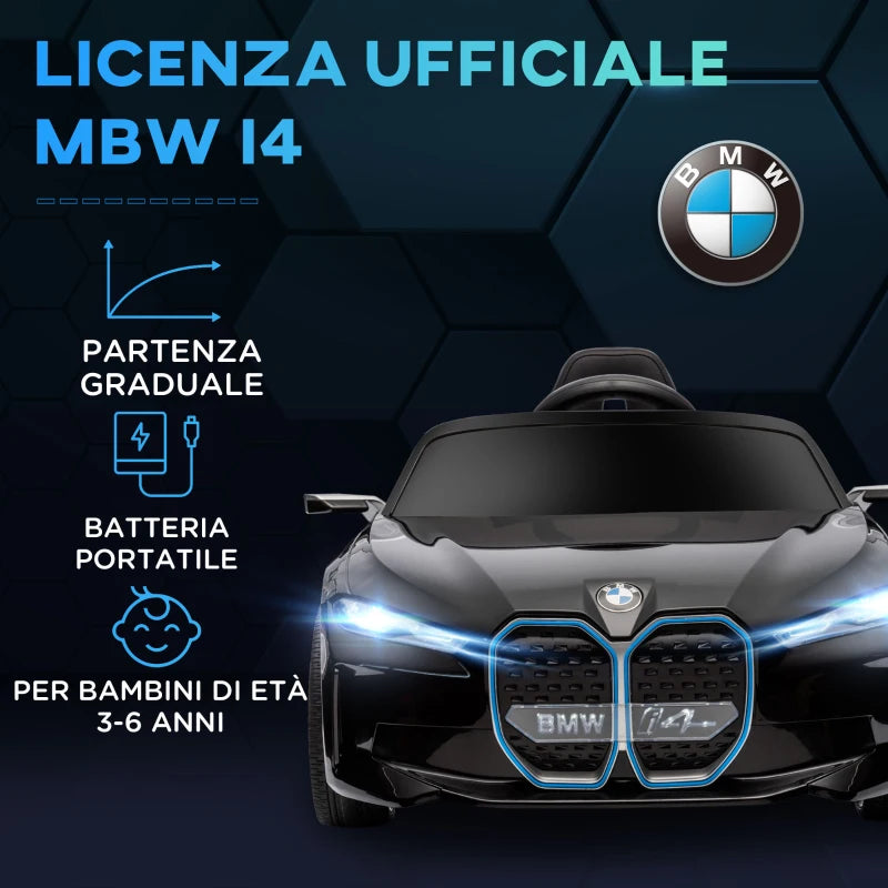 Macchina Elettrica per Bambini 3-6 Anni con Licenza BMW con Telecomando, Clacson e Fari, 115x67x45 cm, Nera HG6370-294V90BKHG6