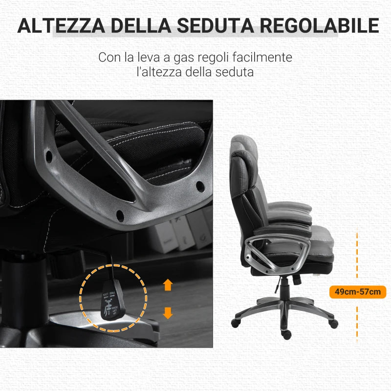 Poltrona da Ufficio Ergonomica con Poggiatesta, Altezza Regolabile e Dondolo, Sedia Girevole con Ruote, 68x76x117-125cm, Nero IJ6921-502BKIJ6