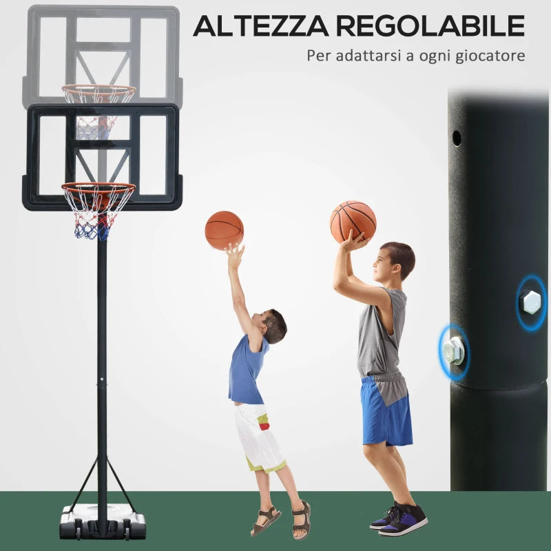 Canestro Basket Altezza Regolabile 160-305cm, Base con Ruote e Struttura in Acciaio, Tabellone in PVC Trasparente FR6A61-024FR6
