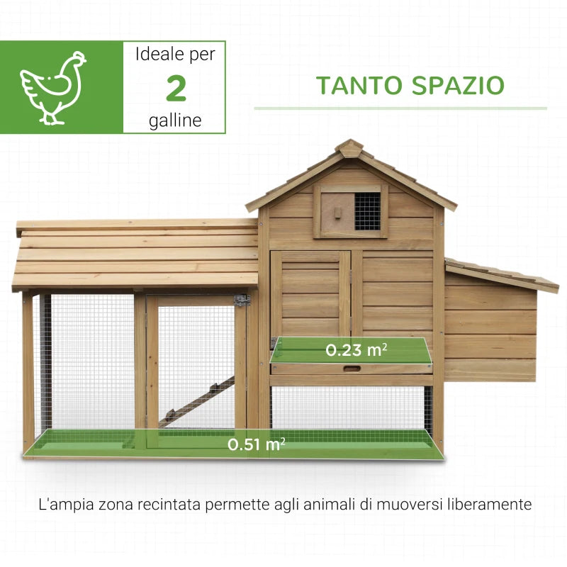 Pollaio Prefabbricato in Legno per 2 Galline con Recinzione e Nido per Cova, 150.5x54x87cm BG7D51-108BG7