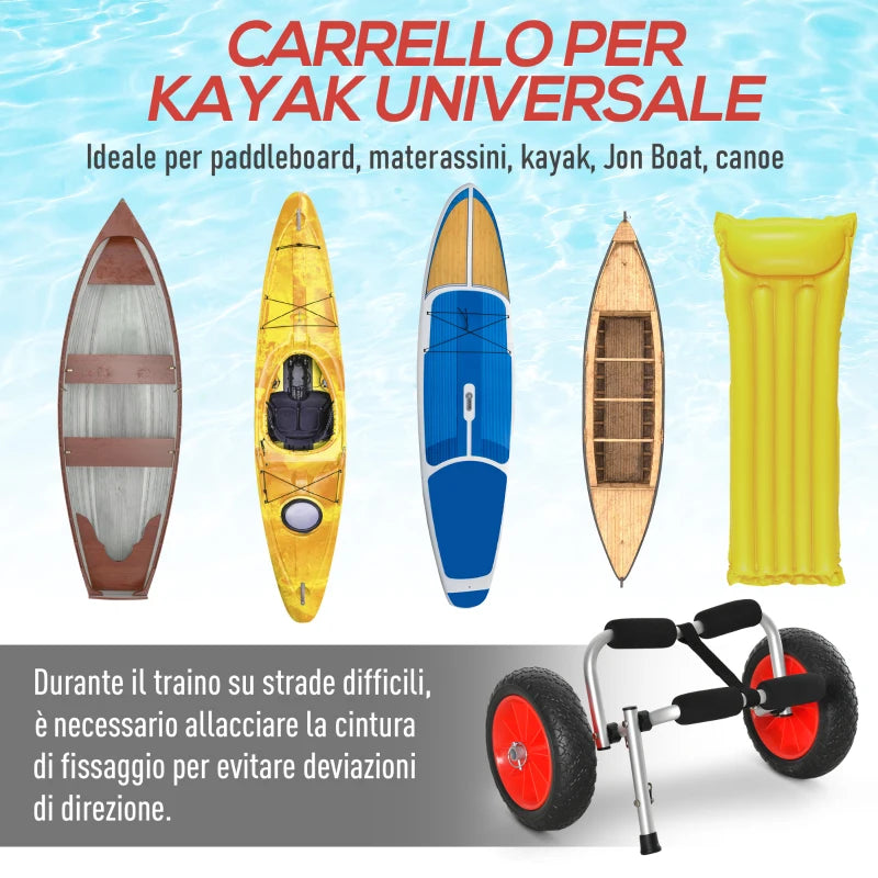 Carrello per Kayak Pieghevole Pneumatici 25cm Adatto a Tutte le Superfici TF4A32-006TF4