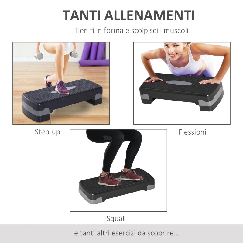 Step Fitness per Allenamento a Casa e Palestra, in PP con Altezza Regolabile 10cm e 15cm, 68x29cm Nero e Grigio EF4A90-076BKEF4