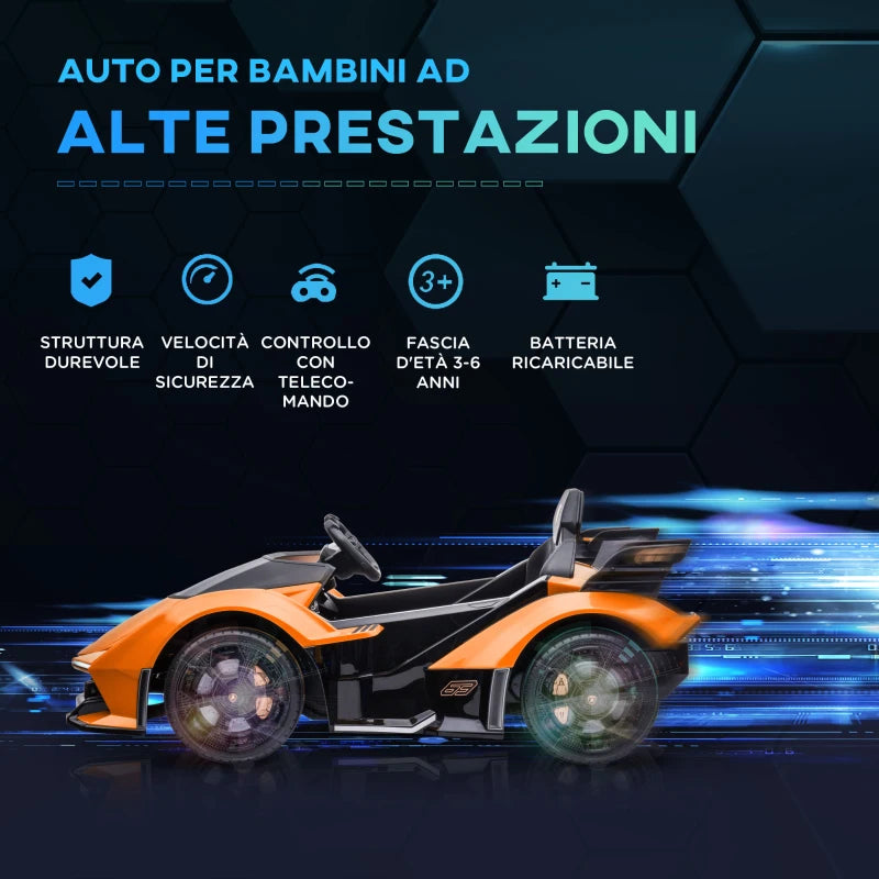 Macchina Elettrica per Bambini Lamborghini con Telecomando, Fari LED e Musica, Età 3+ Anni, Arancione TG6370-204V90OGTG6