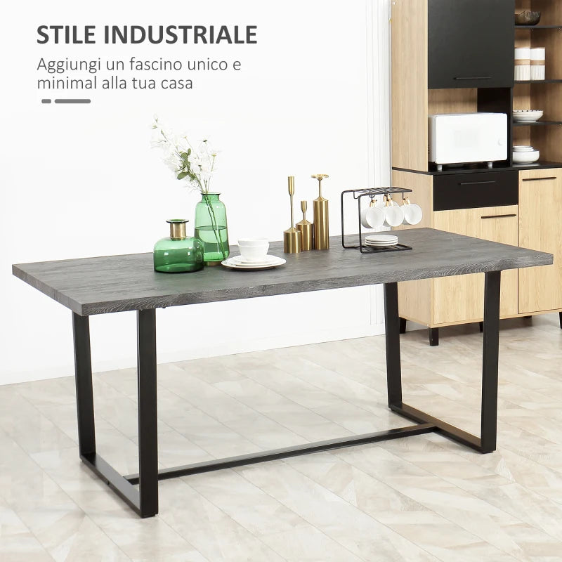 Tavolo da Pranzo Rettangolare Stile Industriale per 8 Persone, 180x90x75cm, Grigio e Nero WR3835-841V00GYWR3