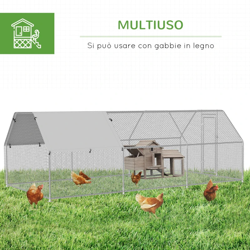 Recinto Gabbia per Galline in Metallo Galvanizzato Impermeabile, Pollaio con Porta e Copertura Oxford, 280x570x195cm HJ6D51-117HJ6