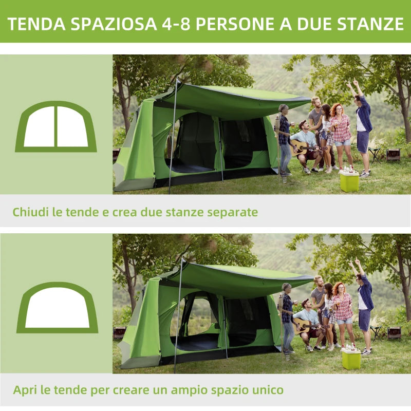 Tenda da Campeggio con Veranda, Tenda Famigliare per 8 Persone, in Poliestere, 405x305x225cm WR3A20-052WR3