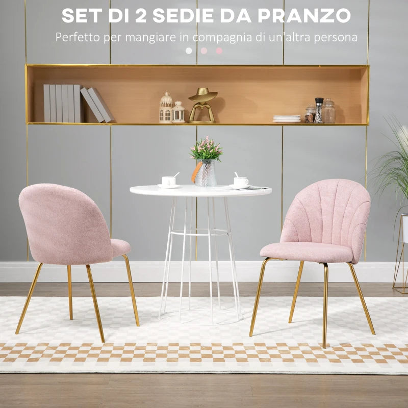 Set di 2 Sedie da Pranzo in Tessuto effetto Lino con Gambe in Acciaio, 55.5x59x81 cm, Rosa e Oro SD5835-965V00PKSD