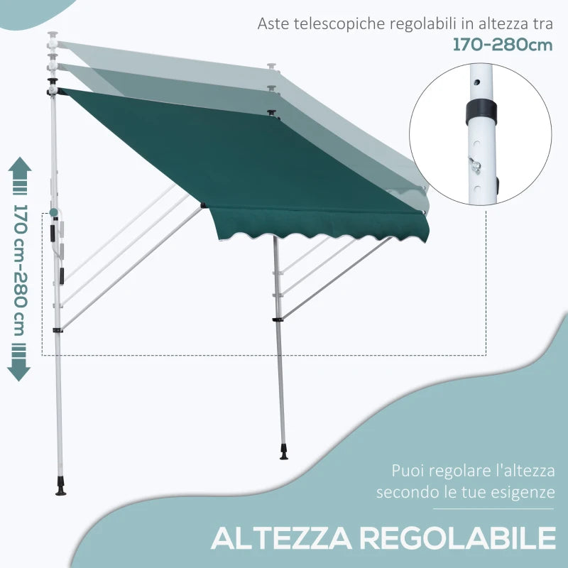 Tenda da Sole da Esterno 2x1.5m a Rullo con Manovella, Altezza e Angolazione Regolabile, Verde QW6840-182GNQW6