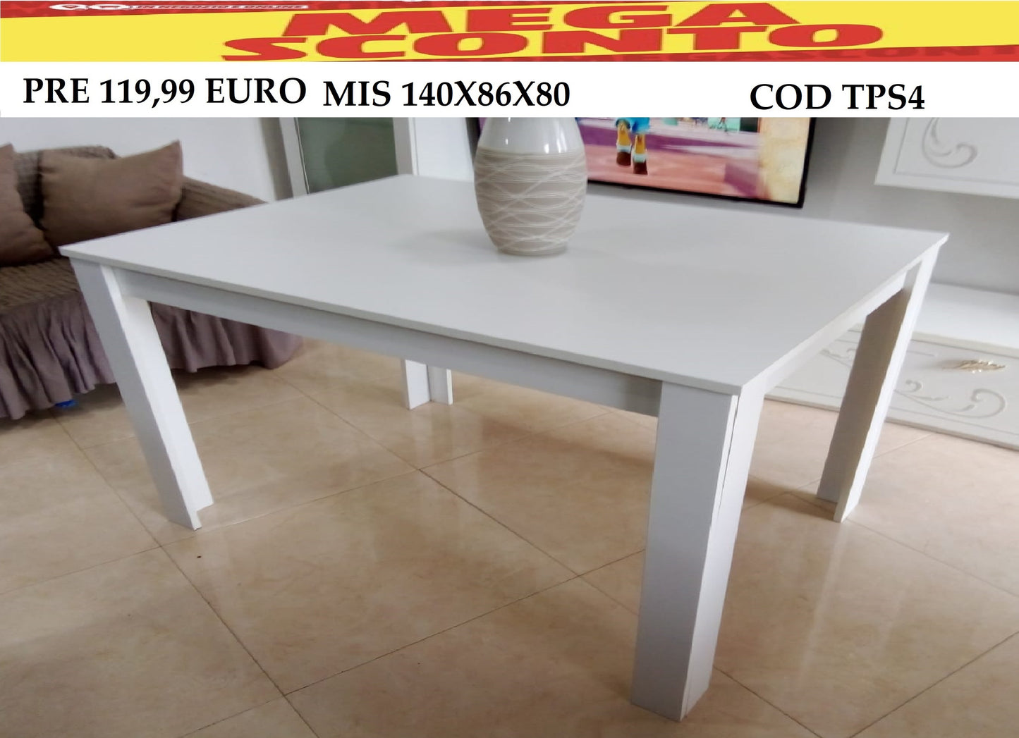 tps4 tavolo da pranzo soggiorno per 6 persone 140x86x80 bianco