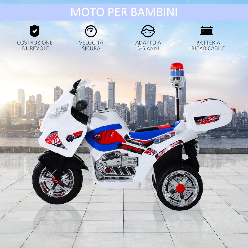 Moto Elettrica per Bambini da 3-5 Anni Motorino Elettrico Giocattolo 3 Ruote con Musica, Velocità 3KM/h, Luci 112×51×72.5cm SA4370-014AS4