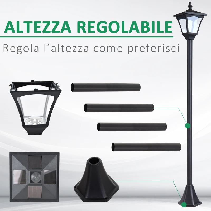 Lampada da Giardino Lampada da Terra LED da Esterno a Energia Solare Impermeabile IP44, 15x15x120 cm, Nero NE1842-107NE1