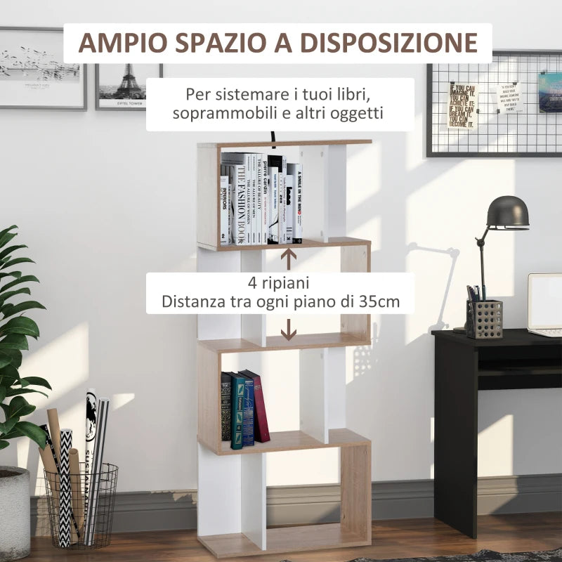 Libreria di Design Scaffale Ufficio Legno Moderna 4 Ripiani 60×24×148cm TY9833-451TY9