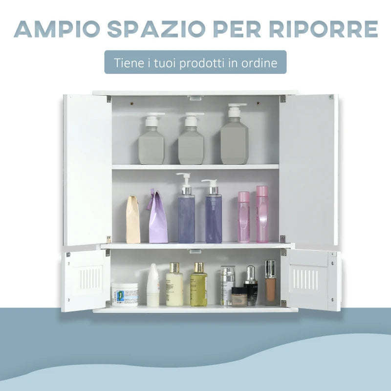 Mobiletto Bagno Pensile con Antine a Specchio, 55x17.5x60cm - Bianco WD8834-344WTWD8