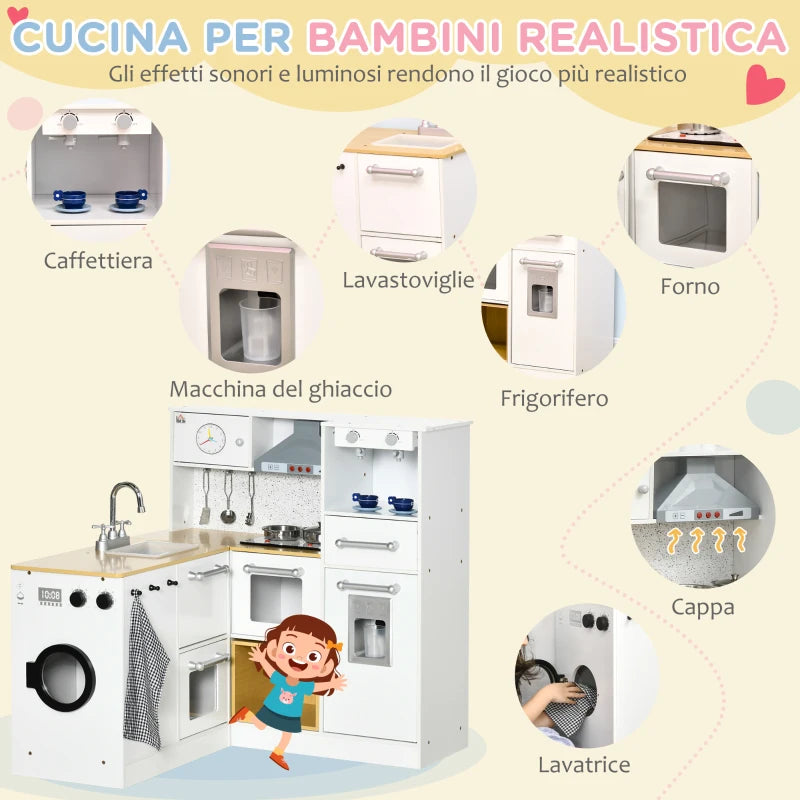 Cucina Giocattolo 2 Pezzi per Bambini 3-6 Anni con Utensili da Cucina, Luci ed Effetti Sonori, in MDF e PP KJ6350-141V00WTKJ6