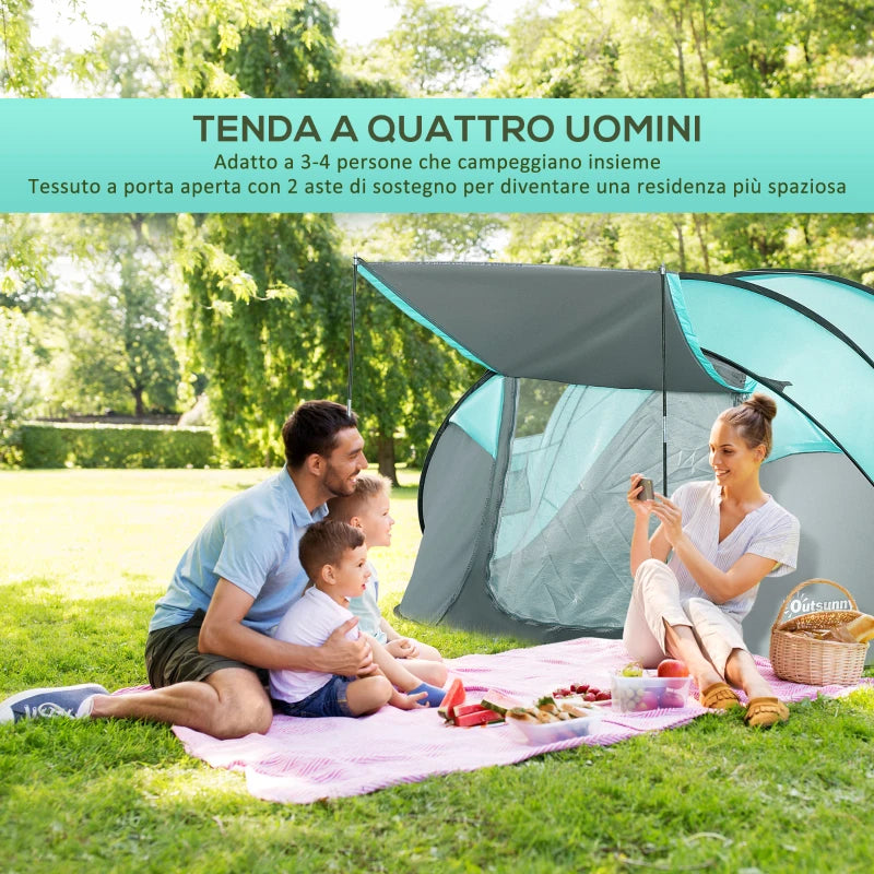 Tenda da Campeggio 3 Persone a Cupola, Tenda Pop-Up Automatica a Igloo, 286x209x122cm, Azzurro EK9A20-261EK9